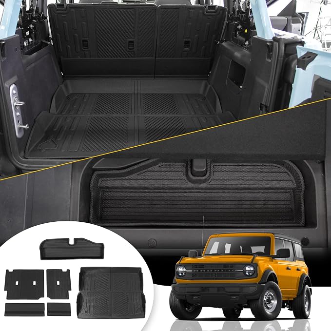 Cargo Mat Compatible with 2021-2025 2026 Ford Bronco Trunk Mat Back Seat Cover Protector Cargo Liner Kick Mat for 2024 Bronco Accessories 4 Door(Trunk Mat+Rear Backrest Mats+Lower Trunk Mat)