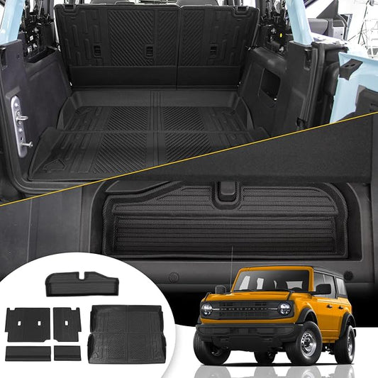 Cargo Mat Compatible with 2021-2025 2026 Ford Bronco Trunk Mat Back Seat Cover Protector Cargo Liner Kick Mat for 2024 Bronco Accessories 4 Door(Trunk Mat+Rear Backrest Mats+Lower Trunk Mat)