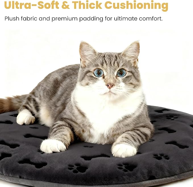 Pet Heating Pad for Cats Dogs Indoor & Sheltered Outdoor Waterproof Heated Cat Bed Heated Dog Bed Chew Resistant Cord Constant Temperature Gray Paw Print Round 16 Inch