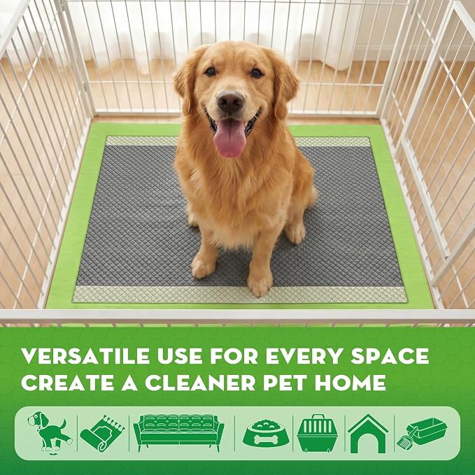 CROCI Charcoal Puppy Pads with Adhesive Tabs 2X Odor Control 28x34in 40Ct | Super Absorbent Pee Pads for Dogs, Quick-Dry Surface, Unscented, Renewable Bamboo Material, Disposable