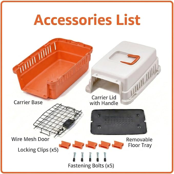 Hard-Sided Pet Carrier for Cats and Small Dogs, 20" Sturdy Travel Kennel with Secure Wire Door & 360° Ventilation, Portable Plastic Crate for Vet Visits & Car Travel (White/Orange)