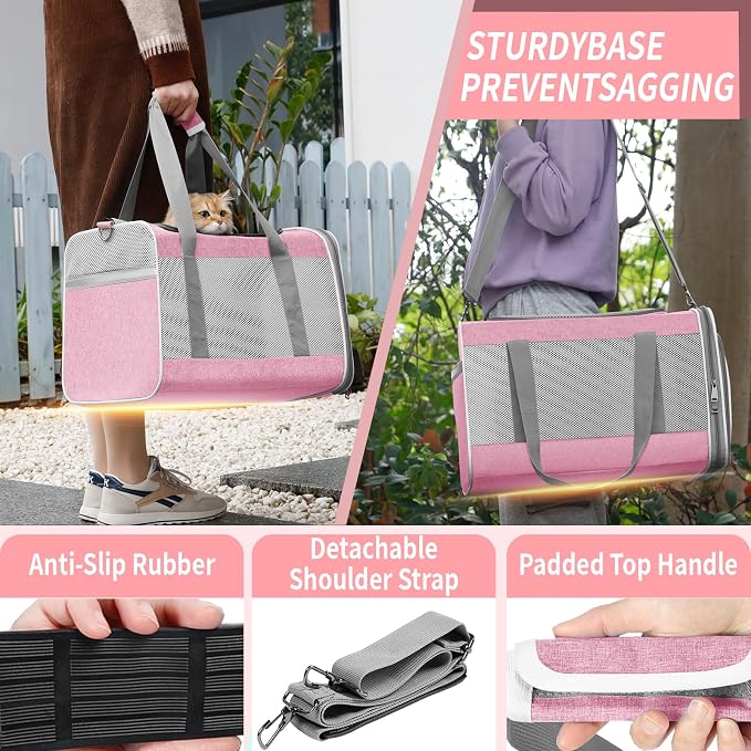 GAPZER Large Cat Carrier Soft, Collapsible Travel Pet Carry Bag, Small Dogs | Big Kitten Cat 20lbs Mainecoon, Top Open Travel Shih-Tzu Pet Kennel, Yorkie Small Dog 10 Pounds, 18x12x12, Durable Cloth Pink