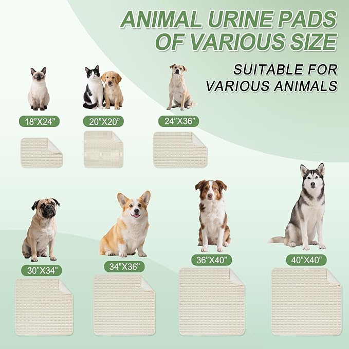 Washable Pee Pads for Dogs Puppy Pad, Cream White 18”x24” 2 Pack | High Absorbent Dog Pee Pad Leak Proof Cat Rugs, Reusable Non Slip Pet Mat, Wee Wee Pads for Training, Crate and Floor
