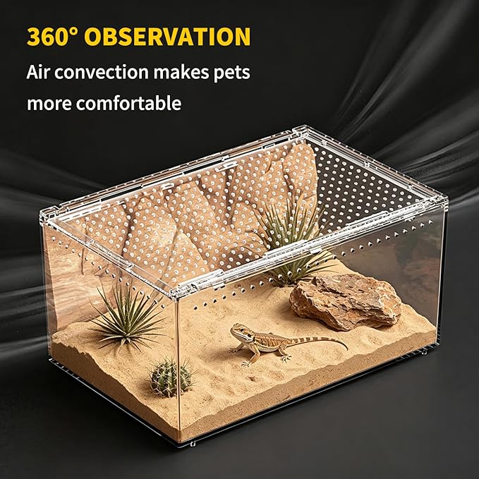 Reptile Growth Reptile PC Terrarium,Tarantula Enclosure,Spider Tank with Magnetic Button.16"x10" x 8" Lizard Enclosure,Reptile Breeding Tank for Insect,Fish,Tarantula,Hermit Crab,Small Bearded Dragon