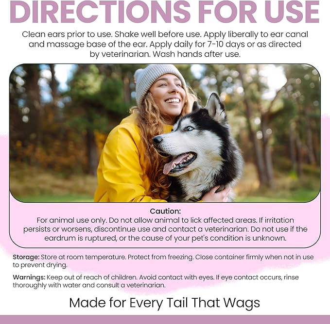 Chew + Heal Labs Dog Ear Cleaner - Medicated Dog Ear Buildup Drops for Dirt and Wax - 4 oz Advanced Flush with Chlorohexidine and Ketoconazole - Made in the USA