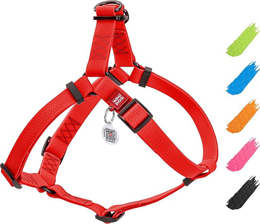 WAUDOG Waterproof Adjustable Dog Harness - Heavy Duty with Durable Metal Clasp - Medium & Large Dog Harness - Red (24-35in)