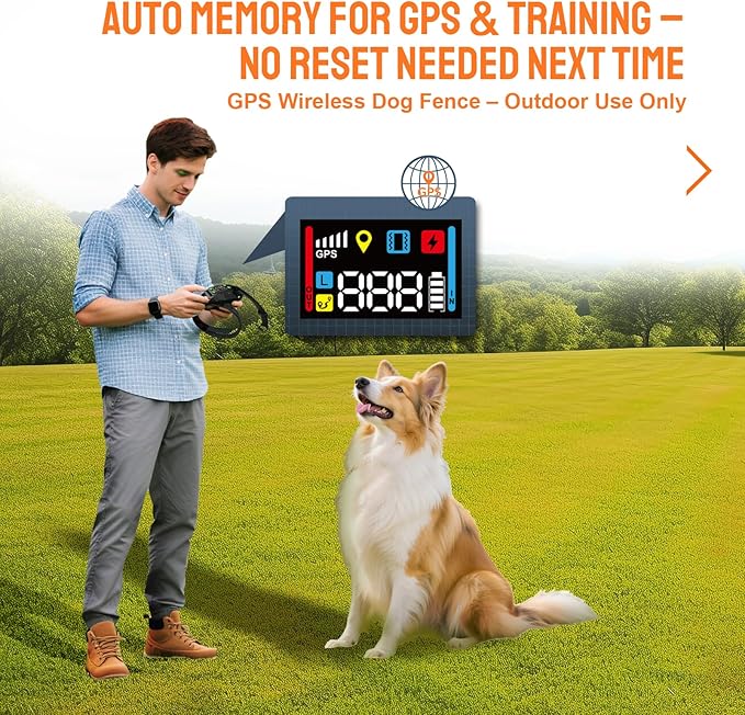 GPS Wireless Dog Fence System with AI Precision Tracking, Electric Dog Fence with Auto & Fixed Training Modes, 25-999yd Outdoor Wireless Containment, IPX7 Waterproof Rechargeable Collar