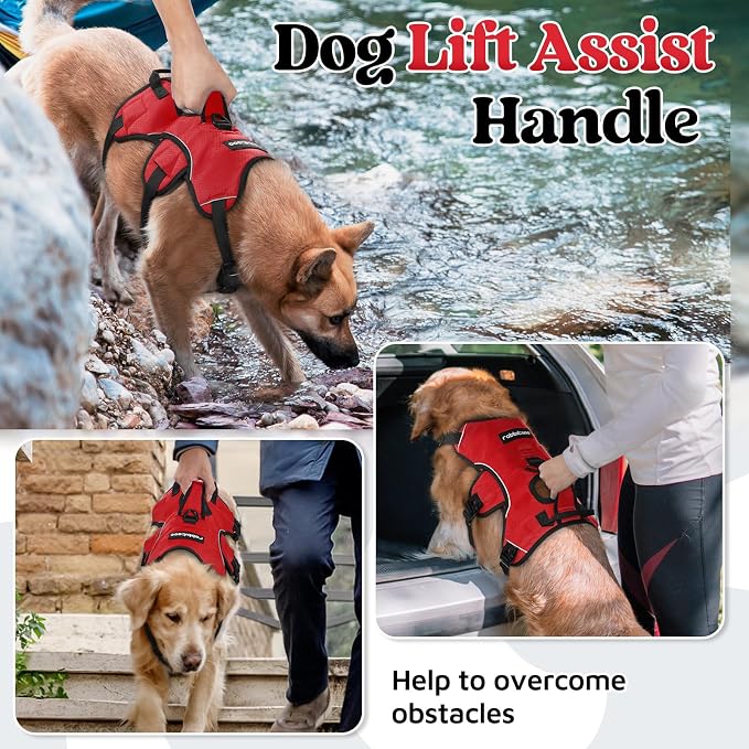 rabbitgoo Escape Proof Dog Harness for Medium, No Pull with Lift Handle | No Escape, Full Soft Padded, Reflective Adjustable Vest, Leash Clip for Walking Hiking Training, Red, Medium