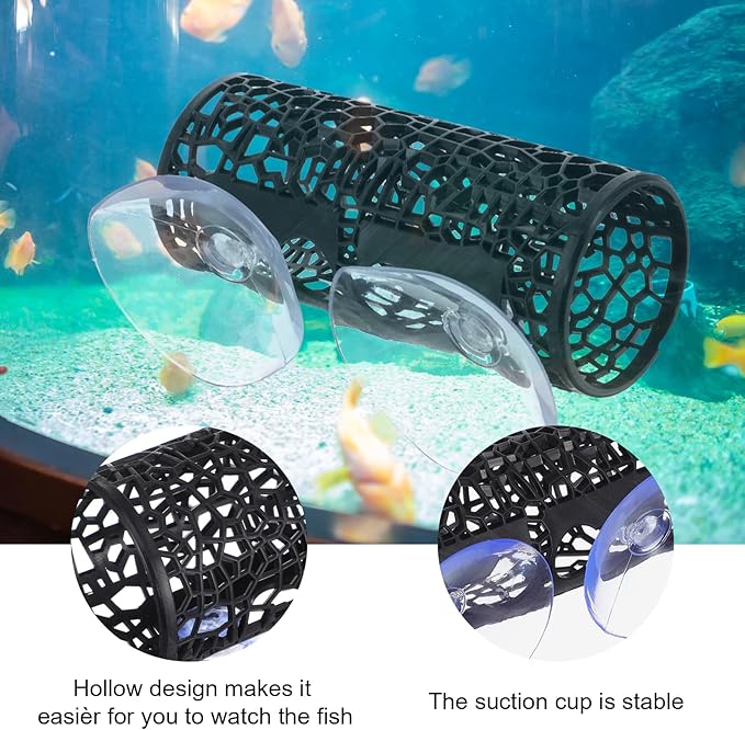 2Pcs Little Fish Swimming Tunnel, Safe Aquarium Decoration Betta Fish Tank Accessories with Suction Cups Hidden Decor Habitat Toys for Small Fish Shrimp Reptile Guppies