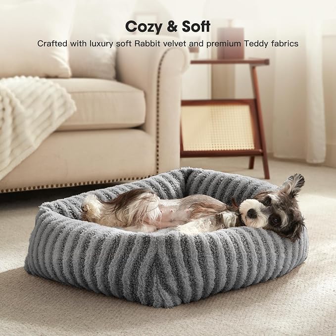 MIXJOY Dog Bed Large Size, Washable Large Dogs Bed with Removable Cover, Rectangle Doggy Beds for Big Dogs, Soft Warming Calming Pet Bed with Non-Slip Bottom, 36"x27"x8", Grey