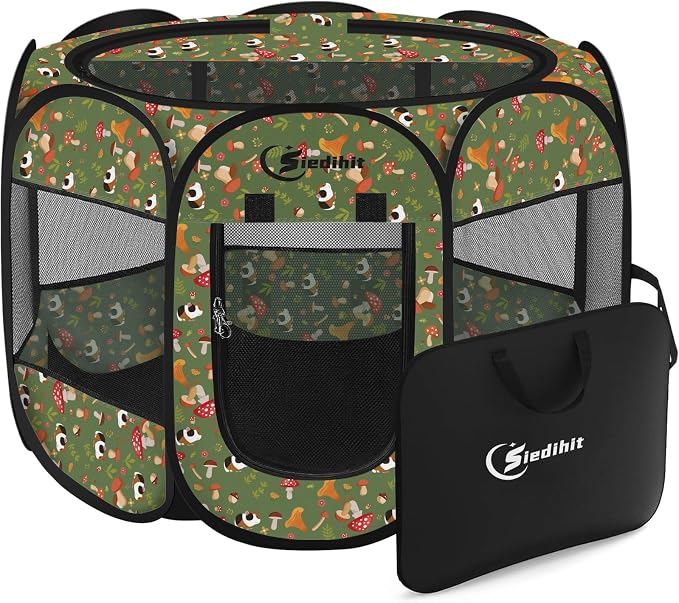 Siedihit Dog Playpen, Medium Dogs Tent Crates Cage Indoor/Outdoor | Portable Pop Up Dog Kennel Playpen with Carrying Case for Dogs/Cats/Rabbits(Cottagecore, Medium)