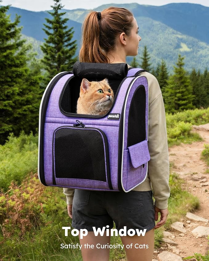 pecute Cat Backpack Expandable, Cat Carrier with Breathable Window | Durable Oxford Cloth, Lockable Zipper,Use for Pet Under 11 lbs to Travel