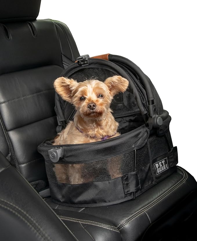 Pet Gear No-Zip View 360 Pet Carrier & Car Seat, Jet Black, 15" | Ultra Lite, Push Button Entry, For Small Dogs & Cats, 360 Degree Visibility, Safety Carrier