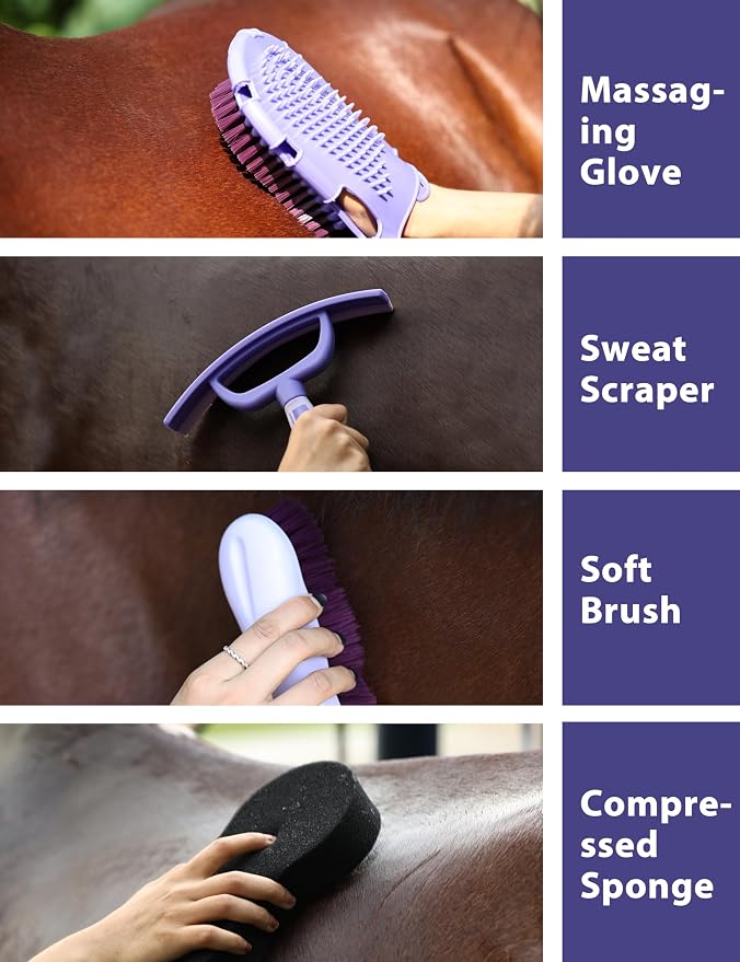 11-Piece Horse Grooming Kit with Waterproof Tote Sugar Taro | 10 coordinated horse grooming tools with comfort-grip designs and a spacious waterproof tote for complete horse grooming