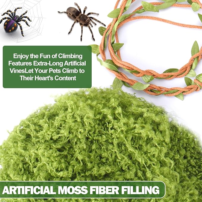 Jumping Spider Hide, Reptile Enclosure Decor— Magnetic Handmade Moss Hideout with Long Rope, Fun Enclosure Accessories for Small Insects Climbing & Hiding