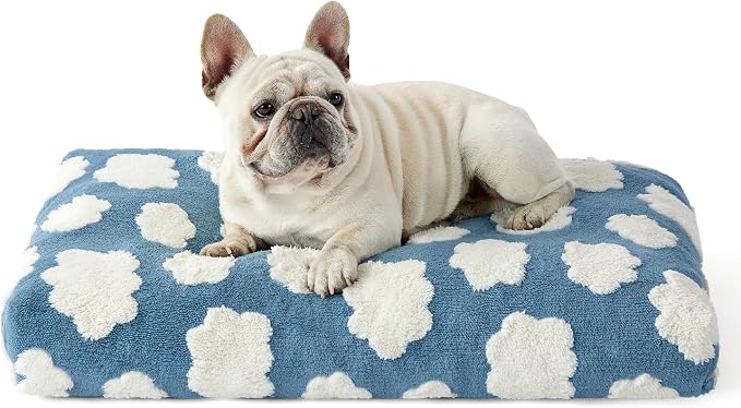 LE SURE Cute Aesthetic Bed Medium Size Dog,Jacquard Thick Pet Pillow 30x20 | Shredded Chopped Foam,Modern Plush Crate Cushion Gift for Medium Size Dog, Waterproof Washable Cover, Nonslip Bottom, Blue