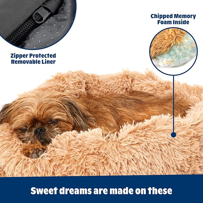 Barkbox Dog Bed Memory Foam Donut Cuddler - Calming Orthopedic Joint Relief Fur Crate Lounger for Pets, Machine Washable + Removable Cover, Waterproof Lining, Includes Toy - Larger Pets - 65lbs | Calming Orthopedic Joint Relief Furry Crate Lounger for ...