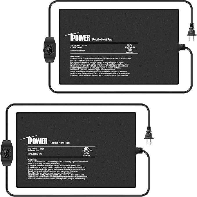 iPower 8x12 Inch Reptile Heating Pad with Adjustable Controller Knob, Under Tank Heater Mat for Turtles, Lizards, Snakes, Amphibians & Small Pets, 2 Pack