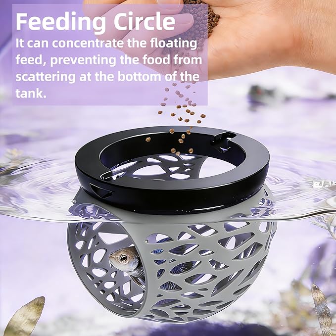 Floating Betta Hideout Cave & Shrimp Cave | Aquarium Floating Betta Skin | Shrimp Feeder | Multi-Function Resting Hideout Hammock & Small Fish Feeding Ring | Aquarium Decor Accessory(Grey)