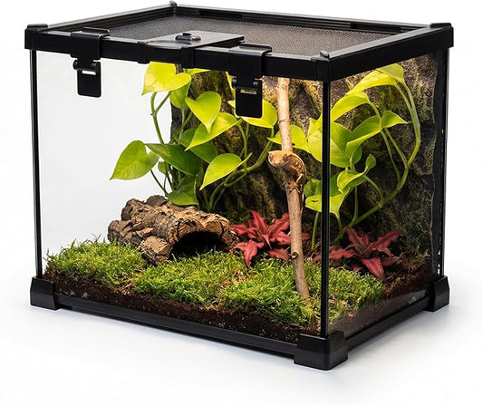 20"x12"x14" Reptile Terrarium, Escape-Proof Glass Arboreal Vivarium for Small Arboreal Reptiles Such as Crested Geckos, with Escape-Proof Lock & Feeding Hatch