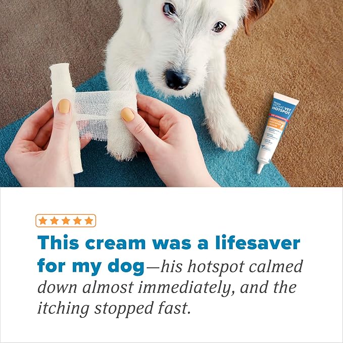 TropiClean HomeVet Medicated Cream, Hot Spot Treatment for Dogs, Fast Itch Relief, with Vet Strength Chlorhexidine & Hydrocortisone, USA Made, 1 oz