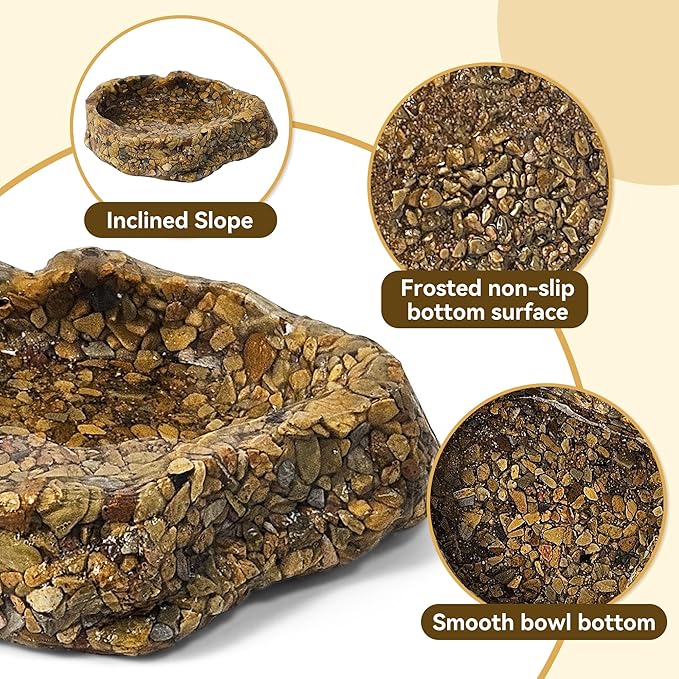 Water Dish for Amphibians，Reptile Food and Water Rock Bowls，Terrarium Decor for Reptiles and Other Little Critters，Terrarium Bowls Small Size