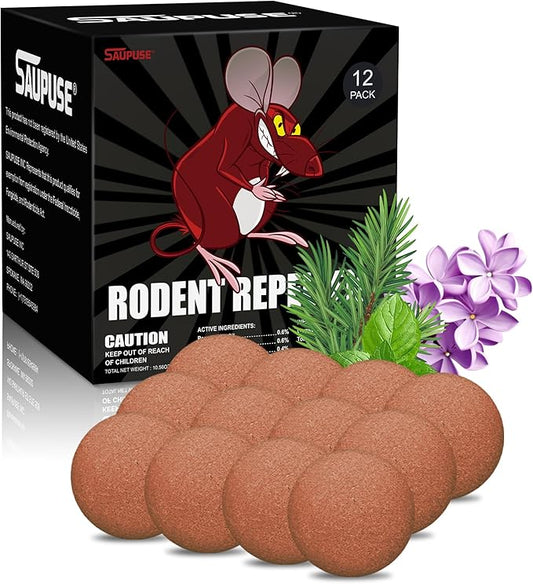 Rodent and Insect Repellent Ball. Suitable for use in Homes, Gardens, and Warehouses. Uses Natural Ingredients to Safely and Effectively Repel mice & Squirrels. Safe for Families and Pets 12 Pack
