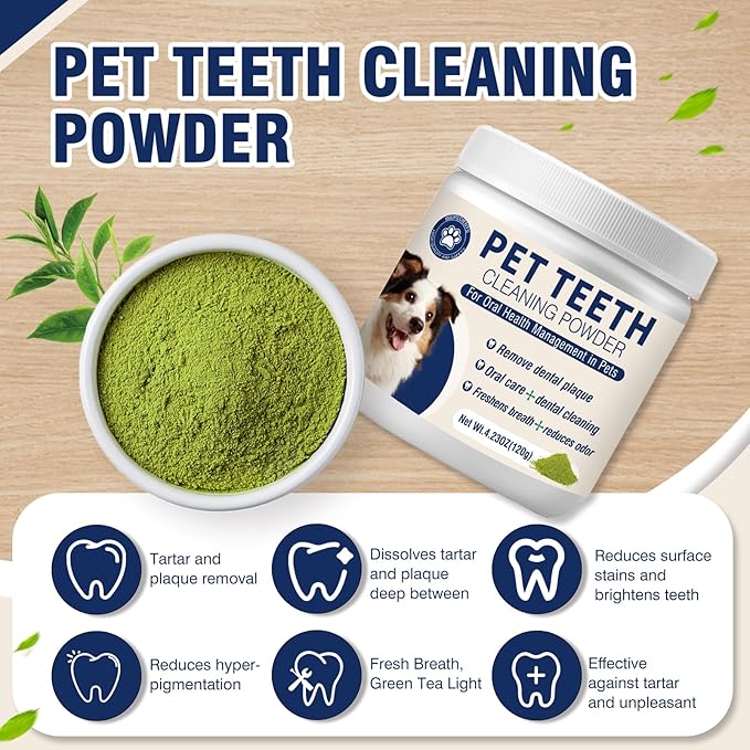 Dental Powder for Dogs Teeth Fresh Breath and Teeth Cleaning Contains Natural Ingredients and Probiotics Dental Powder Dog Tartar and Plaque Removes Tooth Cleaner for Dogs 120g (60-Day Supply)