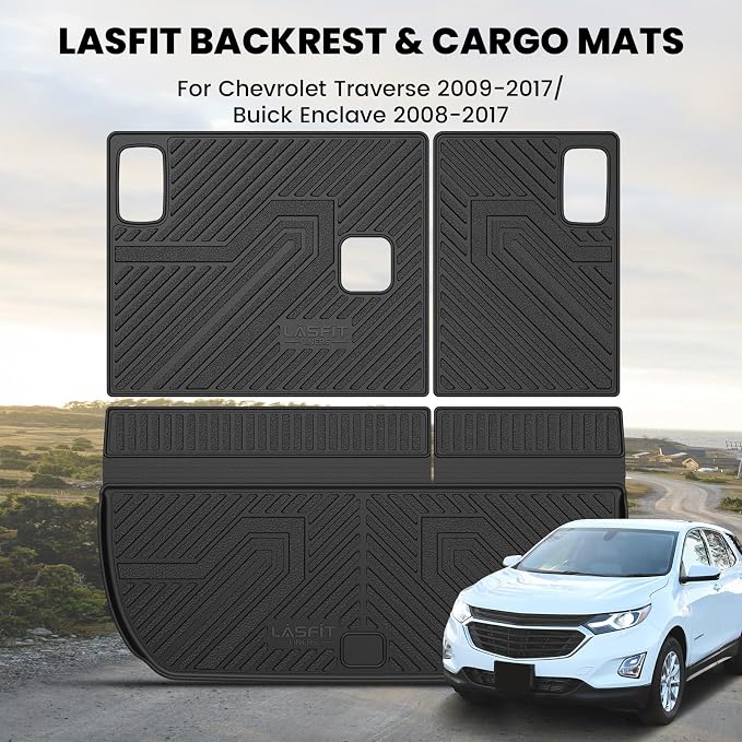 LASFIT Trunk Mat with Backrest Mat for Chevrolet Chevy Traverse 2009-2017/Buick Enclave 2008-2017, All Weather TPE Custom Fit Cargo Mat Trunk Liner with Backrest Mat, Black
