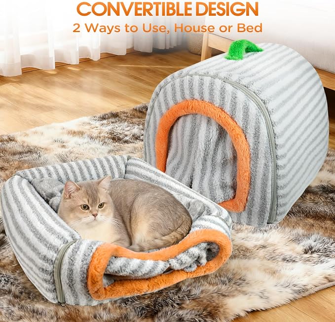 Dog House Indoor for Small Dogs, Grey, S | 2-in-1 Enclosed Dog Bed with Cover Cave & Curtain, Dog Tent with Plush Washable Cushion, Inside Dog House for Pets