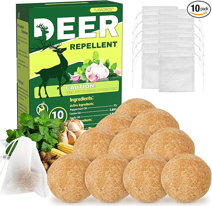 Deer Repellent, Deer & Rabbit Repellent, Peppermint Oil to Repel Deer, Rabbit, Deer Deterrent Outdoor for Lawn, Garden Use, Yard-10 Pack