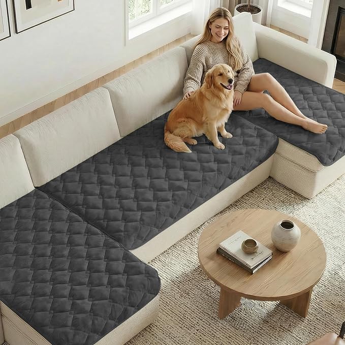 H.VERSAILTEX Chenille Couch Cover for Dogs Washable Soft Fuzzy Chaise Cover Sectional Couch Covers for L Shaped Sofa Both Left/Right Thick Pet Couch Cover Protector Non-Slip(Grey, 34" x 68")