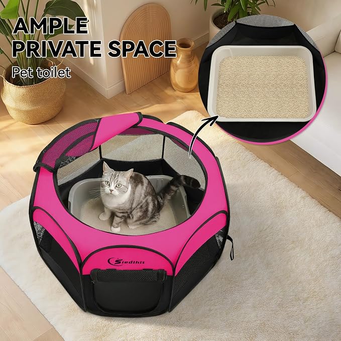 Siedihit Dog Playpen, Puppy Pet Playpens Indoor for Small Dogs Tent Crates | Cage Indoor/Outdoor, Portable Pop Up Dog Kennel Playpen with Carrying Case for Dogs/Cats/Rabbits, Hot Pink