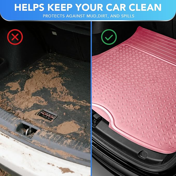 PIC AUTO Heavy Duty Cargo Liner, Trimmable All-Weather Rubber Trunk Mat for Cars, SUVs, Vans & Trucks, Anti-Slip Backing, Durable Protection, Large, Pink