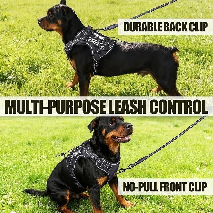 Service Dog Tactical Vest Harness and Leash Set Small Sized Dog Emotional Support- Tactical Dog Harness Training Collar with Name (Black, S)