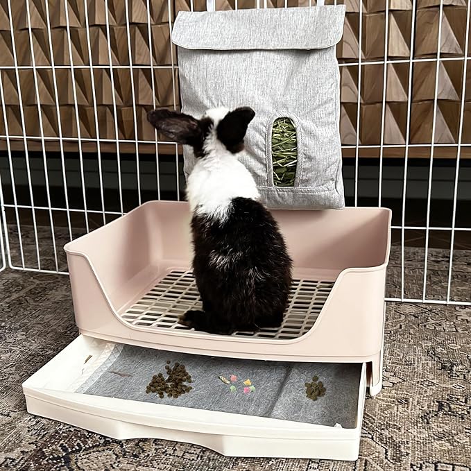 Large Rabbit Litter Box Bunny Litter Box, Potty Training for Rabbits Litter Pan with Drawer, Rabbit Bedding Toilet for Adult Guinea Pig, Ferret, Bunny and Other Animals (Brown)