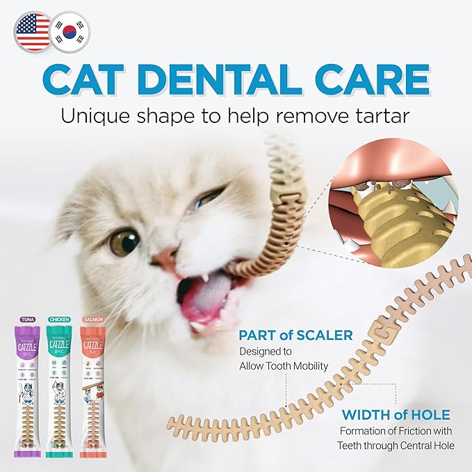 CATZZLE Cat Treats, Dental Chews for Indoor Cats, Cat Teeth Cleaning, Dental Care Snacks - Digestive Health (Tuna Flavor), 5 Sticks (1.25 oz.)