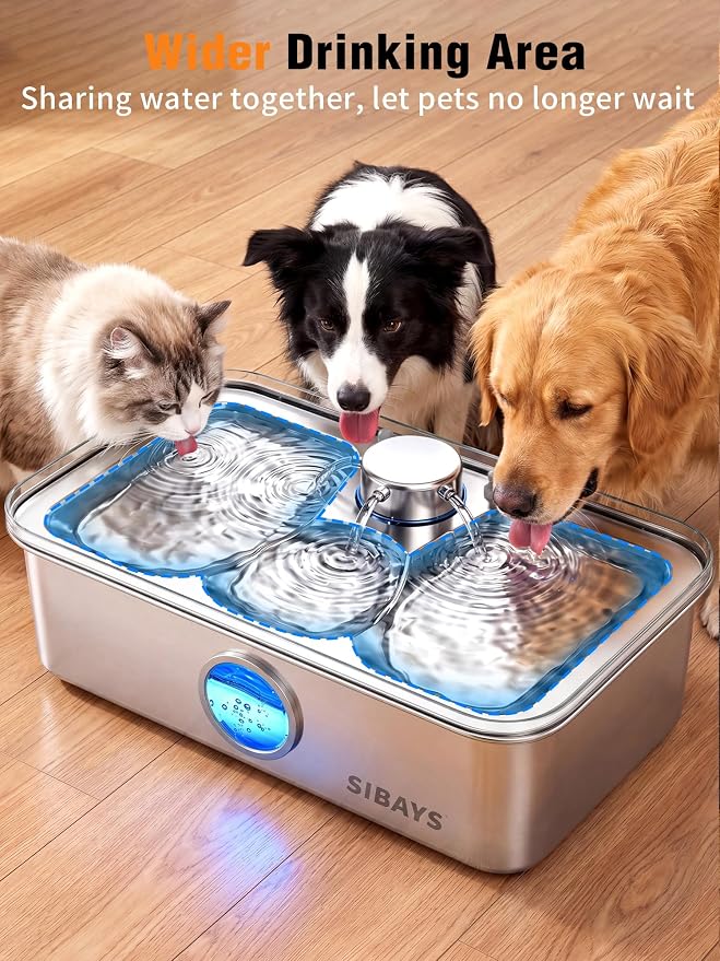 SIBAYS 4.5Gal/17L Dog Water Fountain, Large Capacity Stainless Steel Pet Water Fountain with Water Level LED Light, Ultra Quiet Dog Water Bowl Dispenser for Large Dogs & Multi-Pet, Easy to Clean FS83