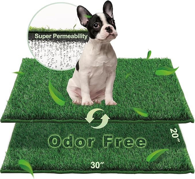 HQ4US 4LEGS Grass Pee Pads for Dogs Potty, Artificial Grass Patch Odor Free | 2PCS Fake Grass with Fully Permeable Backing for Fast Drainage, Indoor Potty Grass Hemmed Edge Turf, Easy Clean