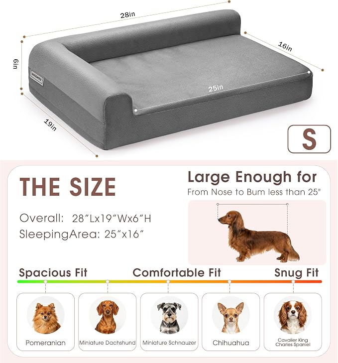 Gel Memory & High-Density Foam Orthopedic Dog Bed 28x19x6 Small | | Double Waterproof Cover | Machine Washable | Non-Slip Base | Fur-Resistant Tech Fabric