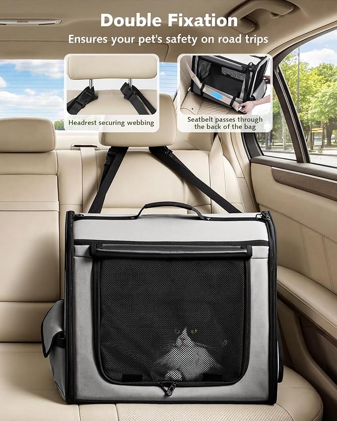 Dog Car Carrier Light Weight 19.7×16.9×14.8in, Foldable Dog Carrier, Gray | Easy to Assemble, Portable and Breathable Pet Carrier, Suitable for Indoor and Outdoor Use, Dog Travel Crate with Curtain