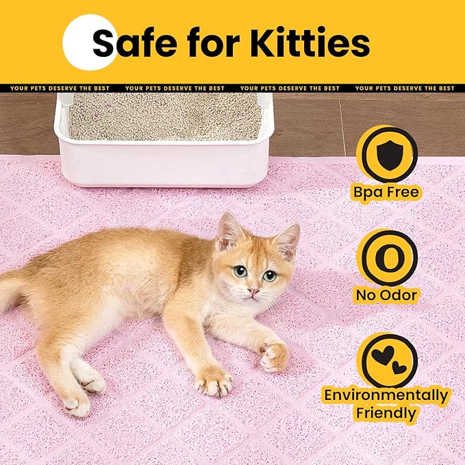 Conlun Cat Litter Mat Litter Trapping Mat, 35" x 23" Premium Durable PVC Grid Mesh with Scatter Control, Non-slip, Less Waste Cat Litter Box Mat, Pink