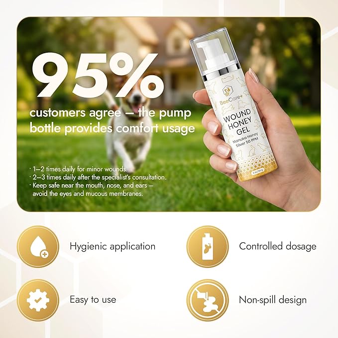 Manuka Honey Wound Gel for Hot Spot Treatment for Dogs and Cats – Helps with Irritations, Cuts, Rashes, Abrasions, and Scrapes – Colloidal Silver for Dogs 2 oz