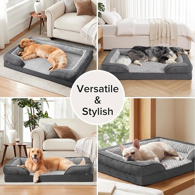 Orthopedic Medium Dog Beds for Medium Dogs, Waterproof Egg-Crate Foam Dog Couch Bed with Washable Removable Cover, Waterproof Lining and Nonskid Bottom