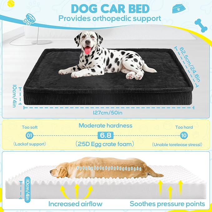 Loiion Dog Car Bed, Non-Slip Backseat Extender Pet Mat 50"x24.6"x4" | Removable, Washable Dog Bed With Waterproof Liner Protects Car Seats, Anti-Slip Travel Bed For Dogs