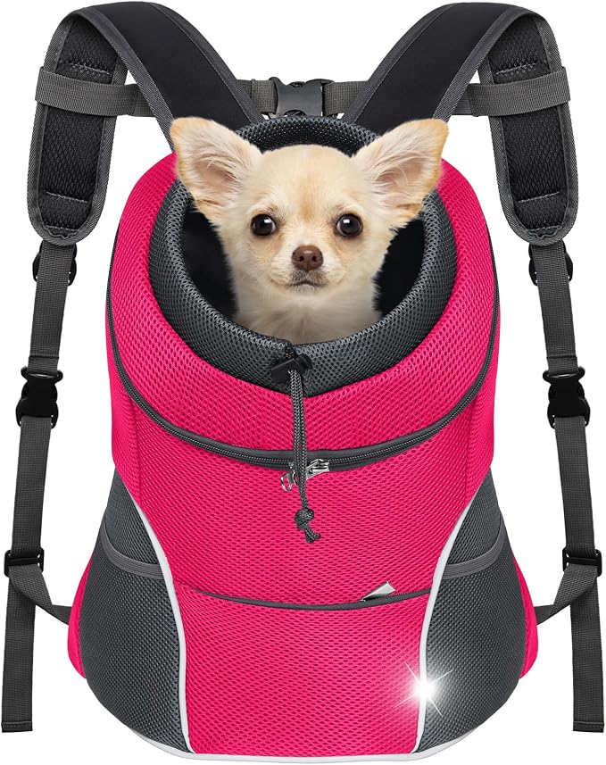 YUDODO Dog Front Carrier Backpack, Adjustable Breathable Dog Backpack | Ventilated, Safety Belt, Lightweight, Reflective Strip, Pocket Storage, For Walking Hiking Outdoor, Rose, M