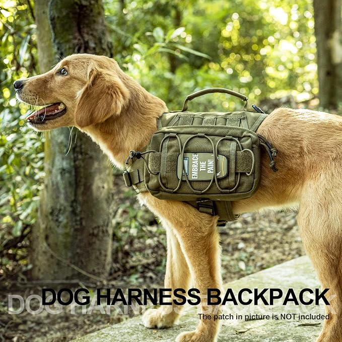 ONETIGRIS Dog Backpack for Medium & Large Dogs, Nylon Backpack for Dogs Tactical Pet Backpack with Side Pockets for Hiking Walking Training Running (Green, Medium)