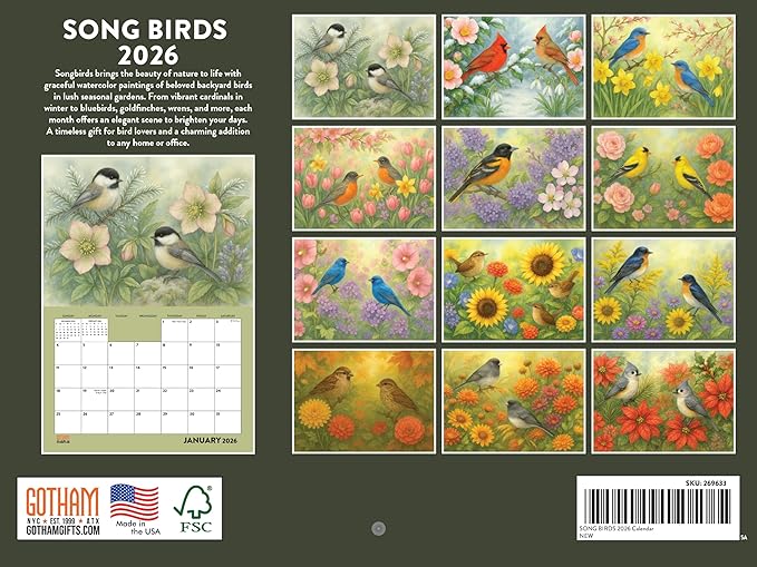 Songbird Calendar 2026 Wall Monthly Songbirds Gifts For Songbird Lovers Women Men | American Made In The USA