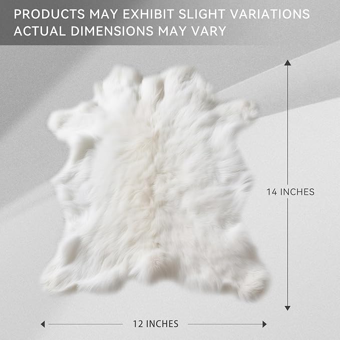 Craft Rabbit Fur Pelt Skin Genuine Tanned Animal Hide with Sewing Quality Leather 12" by 14" for Decoration DIY Crafts Cat Dog Toys Fur Fabric（8Pcs, White）