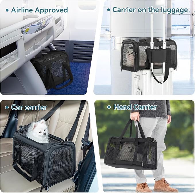 PETSFIT Soft-Sided Cat Carrier, Airline Approved | For Travel, 3 Carrying Ways, Lightweight and Ventilation on 5 Sides, Escape Proof, With Soft Fleece Pad